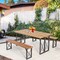 Natural Acacia Wood Patio Table And 2 Bench Set 6-Person Outdoor